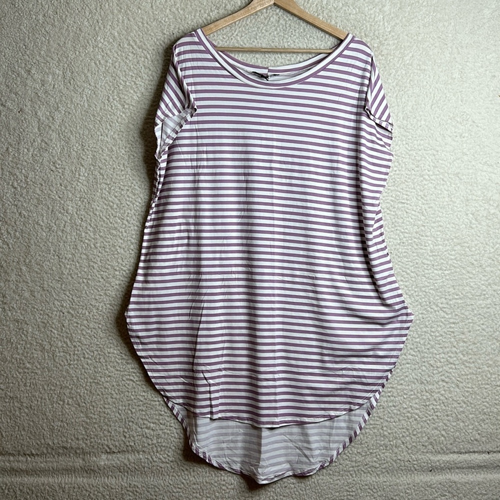 NWT Yana K Womens Purple/White Stripped Oversized Sleeveless Stretch Dress OS